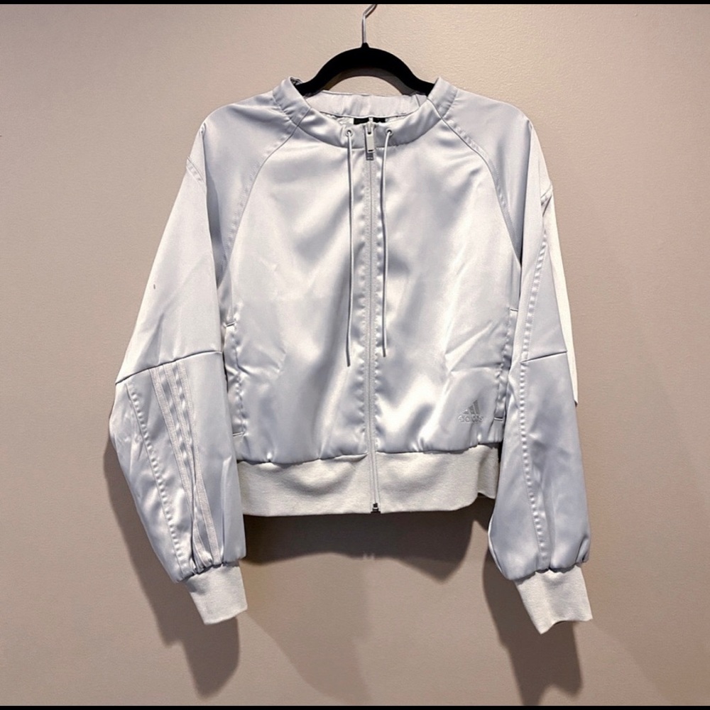 NWOT Adidas glam silver gray bomber jacket xsmall 3 stripes training jacket coat